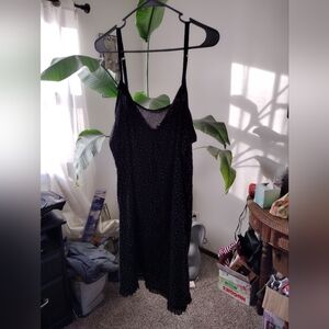 George Black Polka Dot Sleep Dress with Lace Trim